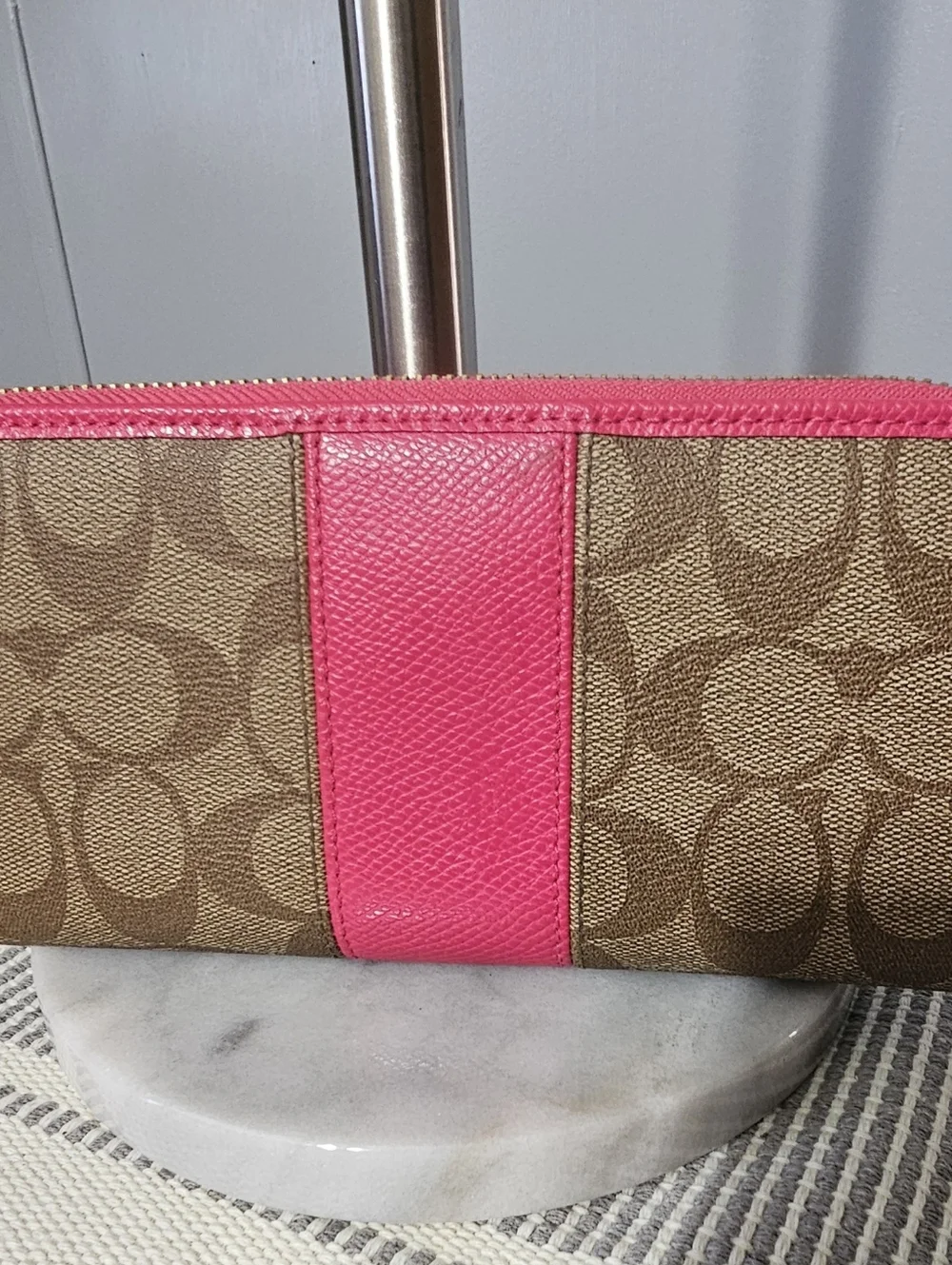 Coach Signature Canvas Wristlet with Pink Trim